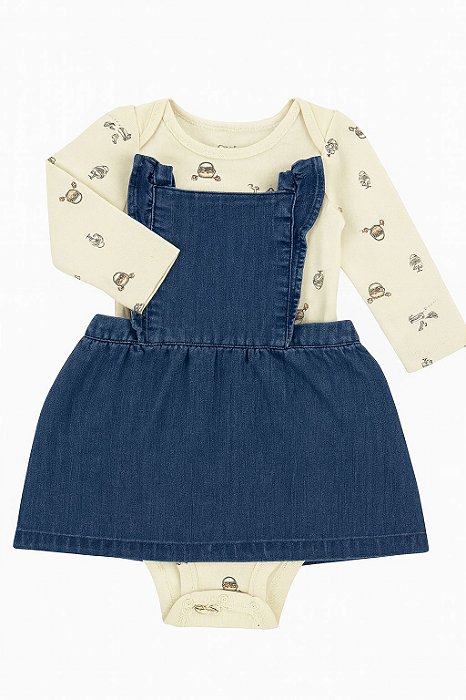 Jardineira Jeans Com Body Fazendinha Menina Carters