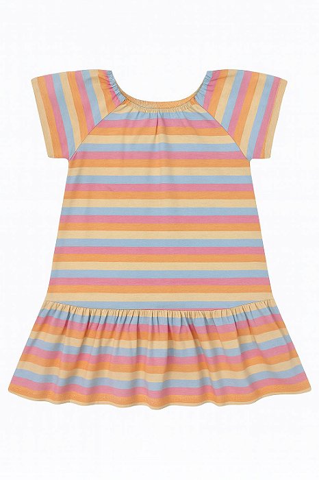 Vestido Infantil Okie Dokie Manga Curta Listras Coloridas