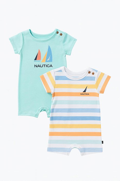 Kit 2 Rompers Náutica Menino Verde e Listrado - Importado