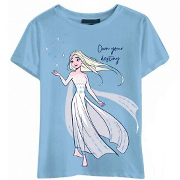 Camiseta Infantil Menina Disney Manga Curta Azul Frozen