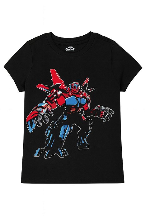 Camiseta Infantil Menino Oshkosh Manga Curta Preta Transformers