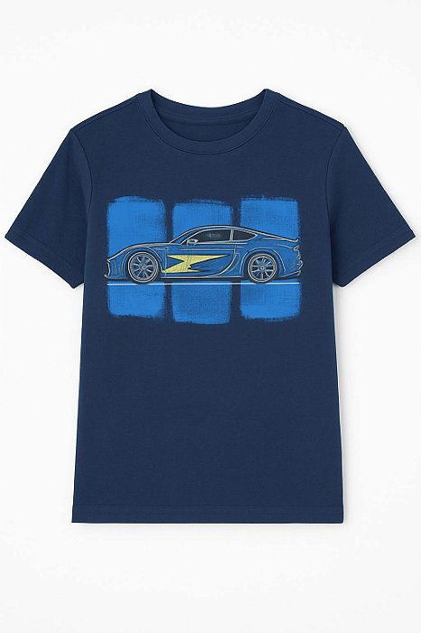 Camiseta Infantil Menino Oshkosh Manga Curta Azul Marinho Carro