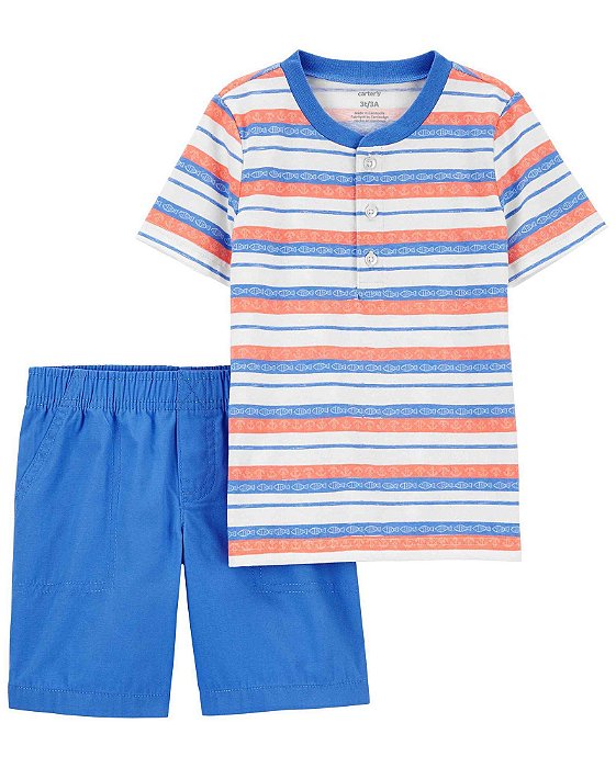 Conjunto Infantil Menino Carters 2 Peças Camiseta Listras Peixe