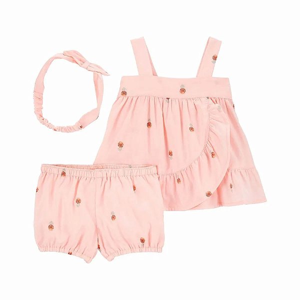 Conjunto Infantil Menina Baby B'gosh 3 Peças Bata e Laço Abacaxi