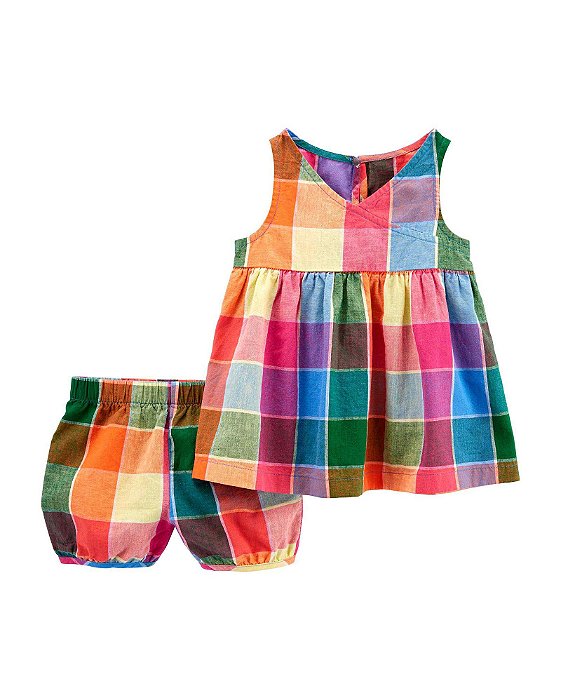 Conjunto Infantil Menina Carters 2 Peças Bata e Shorts Xadrez