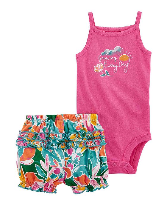 Conjunto Infantil Menina Carters 2 Peças Body Pink Shorts Floral