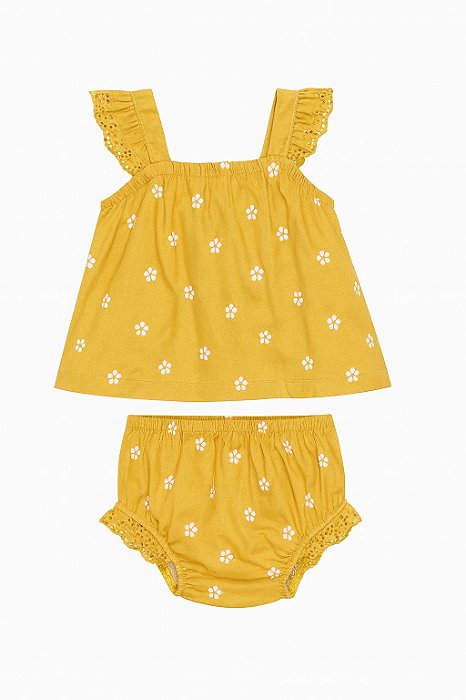 Conjunto Infantil Menina Carters 2 Peças Bata Com Calcinha Caramelo Renda