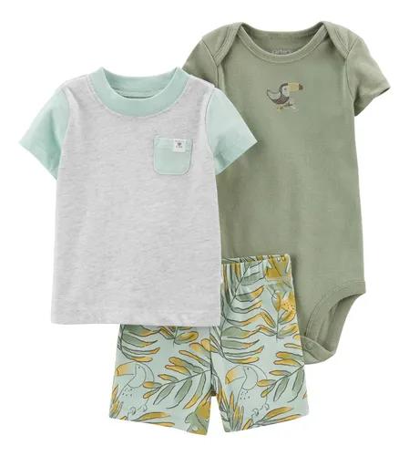 Conjunto Infantil Menino Carters 3 Peças Body Tucano Bermuda Floral