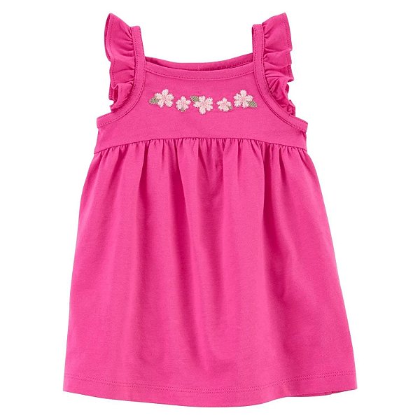 Vestido Infantil Menina Carters Pink Bordado Flor