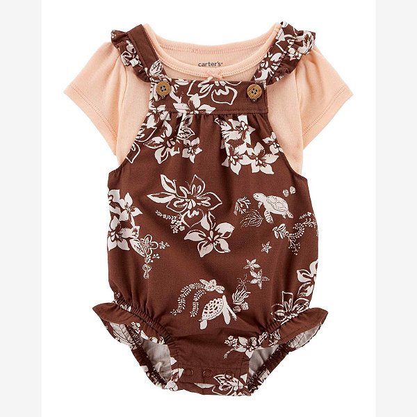 Conjunto Menina Carters 2 Peças Romper Marrom Com Camiseta