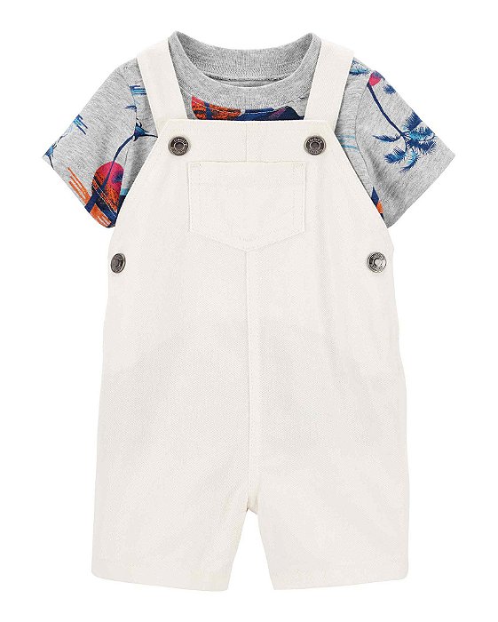 Conjunto Menino Carters 2 Peças Jardineira Branca Com Camiseta