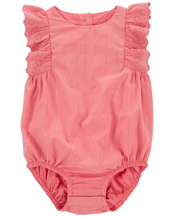 Romper Menina baby B'gosh Rosê Renda Listras Douradas