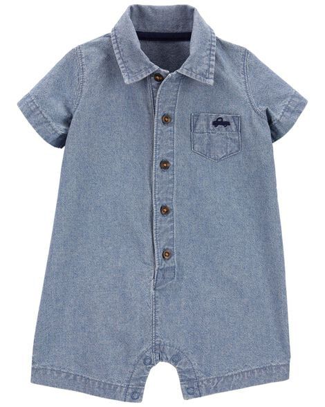 Romper Infantil Menino Carters Jeans Fake Bordado Carro