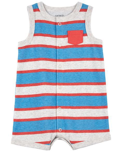 Romper Infantil Menino Carters Regata Cinza Listras