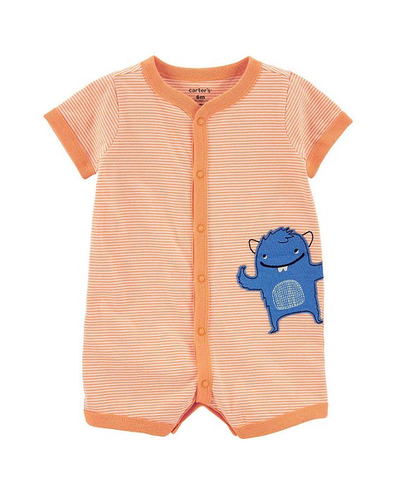 Romper Infantil Menino Carters Listrado Laranja Monstrinho