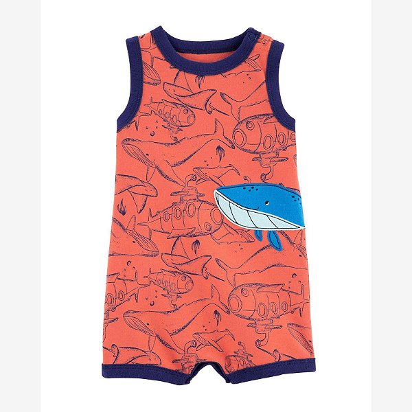 Romper Infantil Menino Carters Regata Laranja Baleia