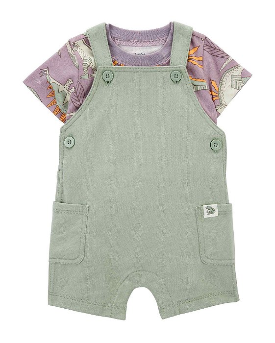 Jardineira Infantil Menino Carters Verde Com Camiseta Dinossauros