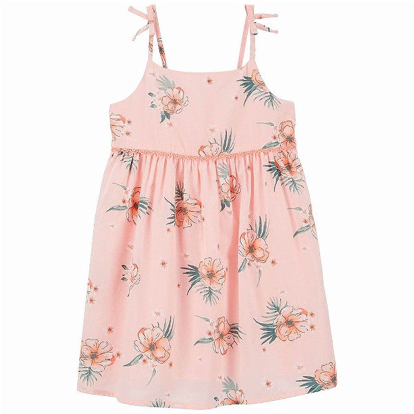 Vestido Infantil Menina Oshkosh Rosê Com Flores e Renda Neon