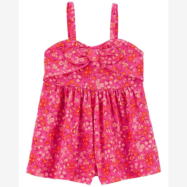 Macaquinho Infantil Menina Carters Pink Floral com Laço