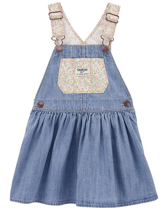Jardineira Vestido Jeans Menina Oshkosh Alça Flores Amarelas