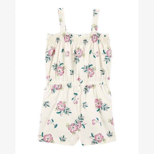 Macaquinho Infantil Menina Carters Branco Flores Rosa Com Alça