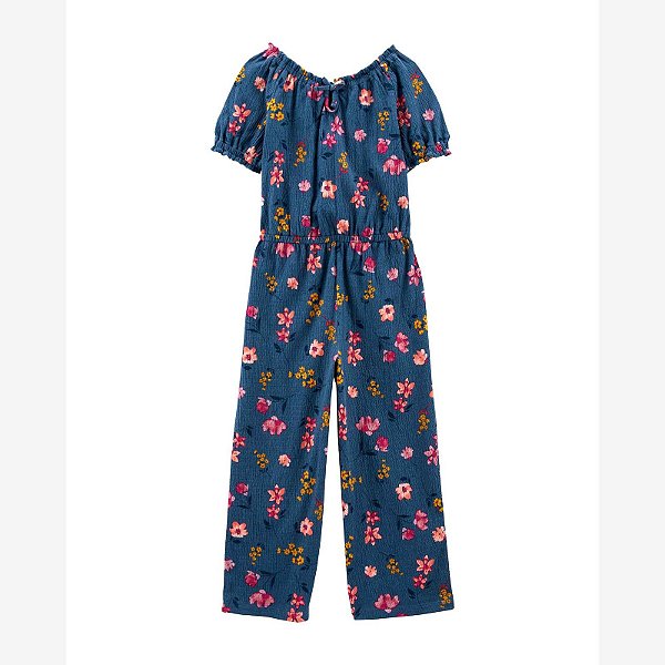 Macacão Infantil Menina Carters Azul Marinho Com Flores Manga Curta