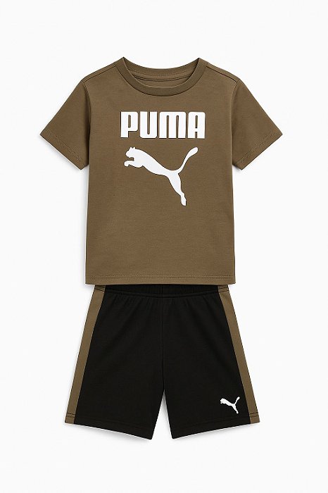 Conjunto Infantil Menino Puma Camiseta Marrom Bermuda Preta