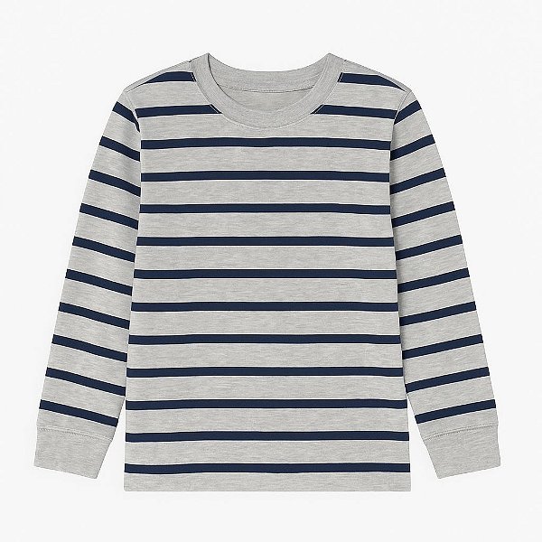 Camiseta Infantil Menino Carters Manga Longa Cinza Listrada