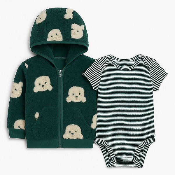 Conjunto Menino Carters 2 Peças Blusa Sherpa Verde Urso