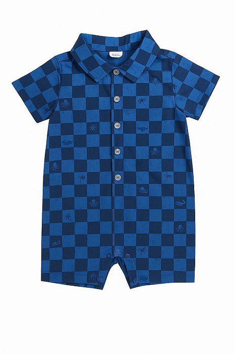 Romper Infantil Menino Carters Xadrez Azul Marinho Coqueiro