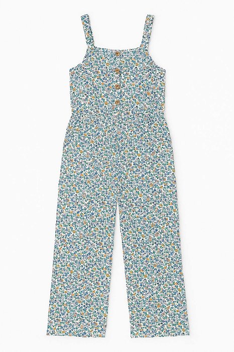 Macacão Infantil Menina Oshkosh Com Alça Verde Flores Botões