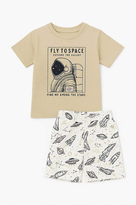 Pijama Infantil Menino 2 Peças Liam e James Bege Astronauta