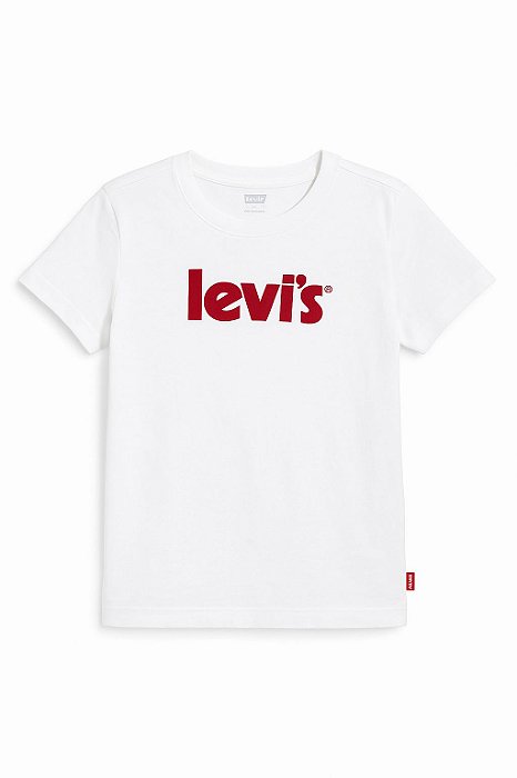 Camiseta Infantil Menino Levis Manga Curta branca Logo Vermelha