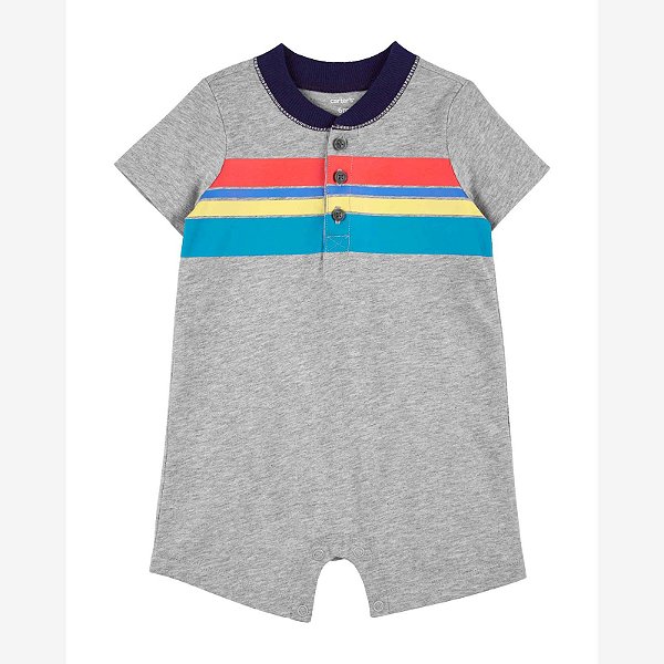Romper Infantil Menino Carters Cinza Botões Listras Coloridas