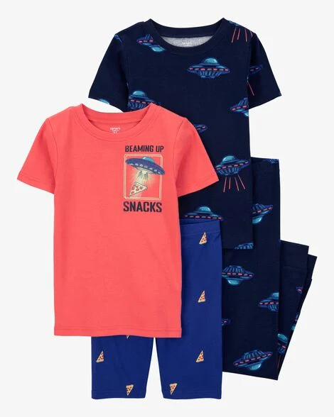 Pijama Infantil Menino Carter’s 4 Peças Laranja Disco Voador Pizza