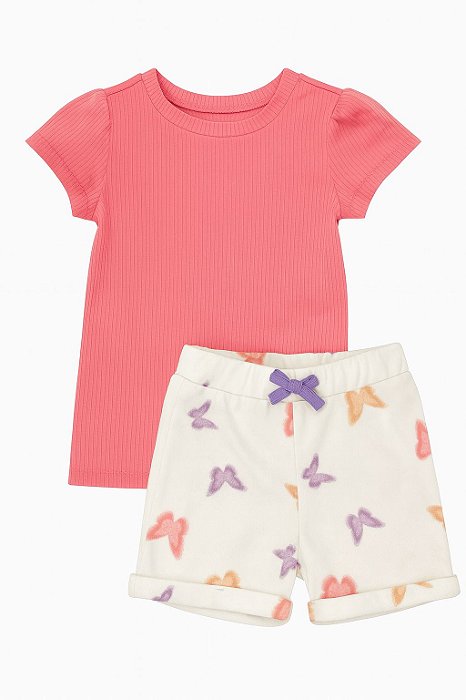 Conjunto Menina 2 Peças Pekkle Camiseta Laranja com Shorts Borboleta
