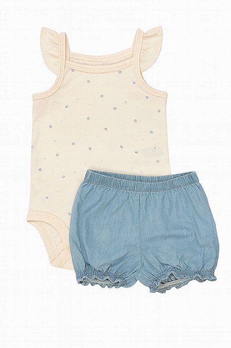 Conjunto Menina 2 Peças Carters Body Rosê Shorts Jeans Fake