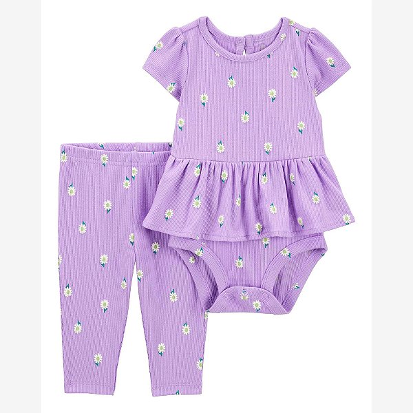 Conjunto Infantil Menina Carters 2 Peças Body Canelado Lilás Margarida