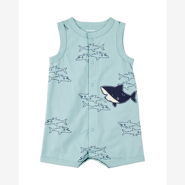 Romper Infantil Menino Carters Regata Verde Tubarão
