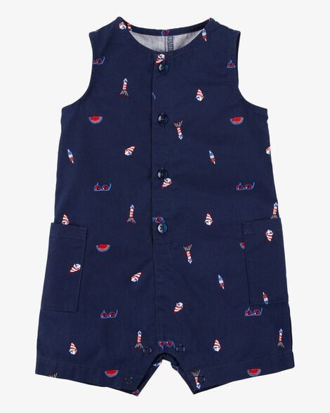 Romper Infantil Menino Carters Regata Azul Marinho Botões