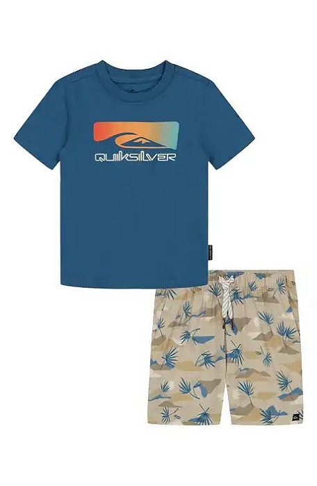 Conjunto Infantil Menino QuikSilver 2 Peças Camiseta Azul Bermuda Coqueiro