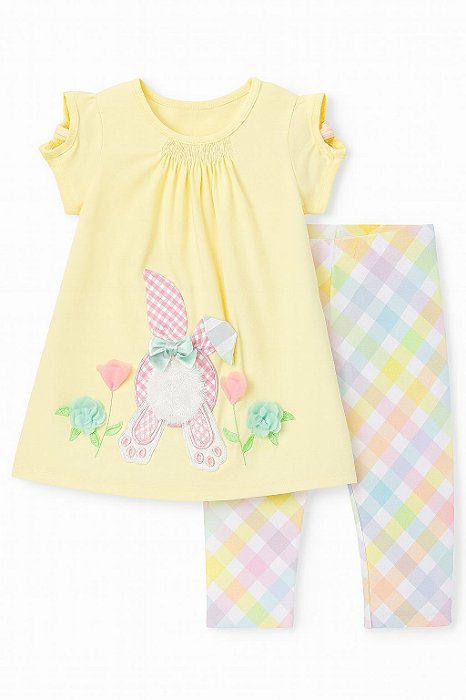Conjunto Menina Bonnie Jean 2 Peças Bata Amarela e Legging Coelho