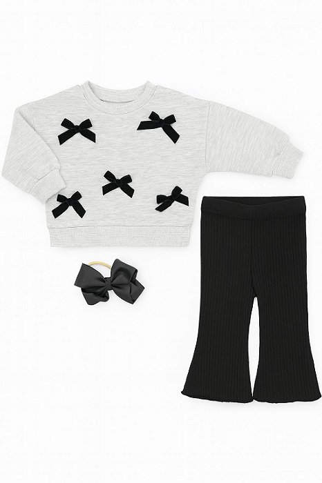 Conjunto Menina Badgley 2 Peças Moletinho Cinza Laço