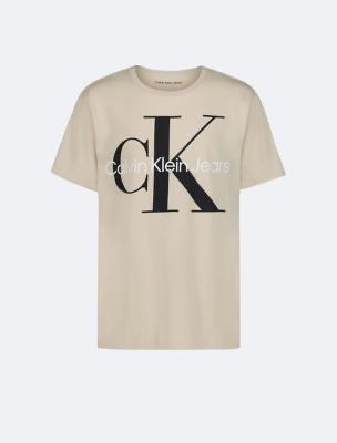 Camiseta Infantil Menino Calvin Klein Manga Curta Bege