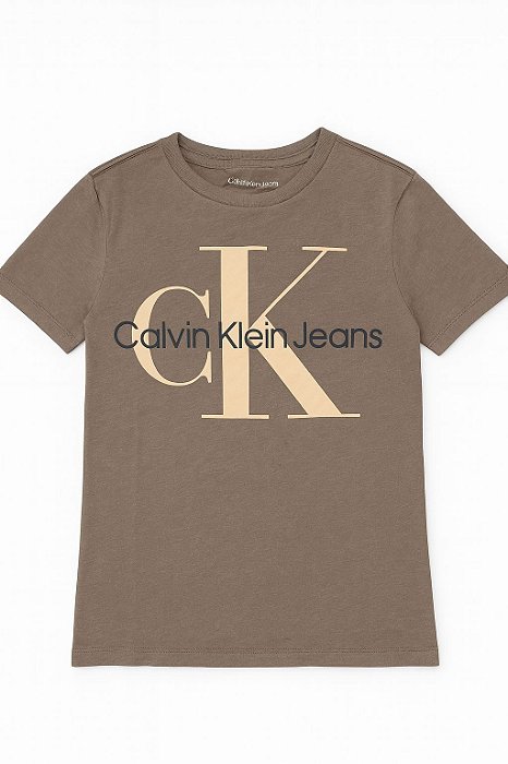 Camiseta Infantil Menino Calvin Klein Manga Curta Marrom