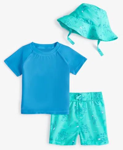 Conjunto Infantil Menino Praia First Impressions 3 Peças Camiseta Azul Chapéu Verde