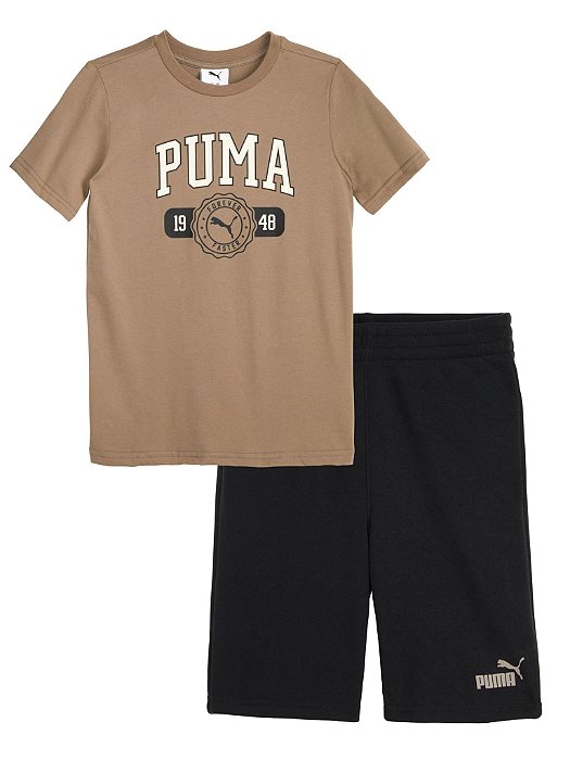 Conjunto Infantil Menino Puma 2 Peças Camiseta Marrom Bermuda Preta