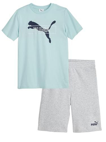 Conjunto Infantil Menino Puma 2 Peças Camiseta Verde Bermuda Cinza