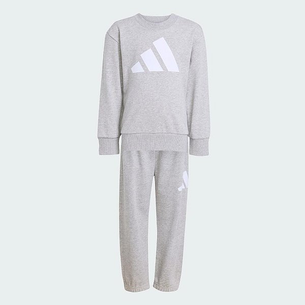 Conjunto Infantil Adidas Moletinho Cinza Logo Branca
