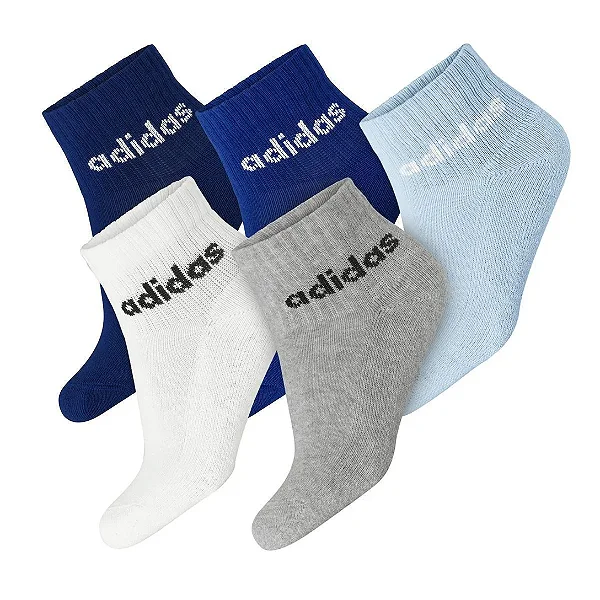 Meia Infantil Menino Adidas 5 Pares Azul Cinza